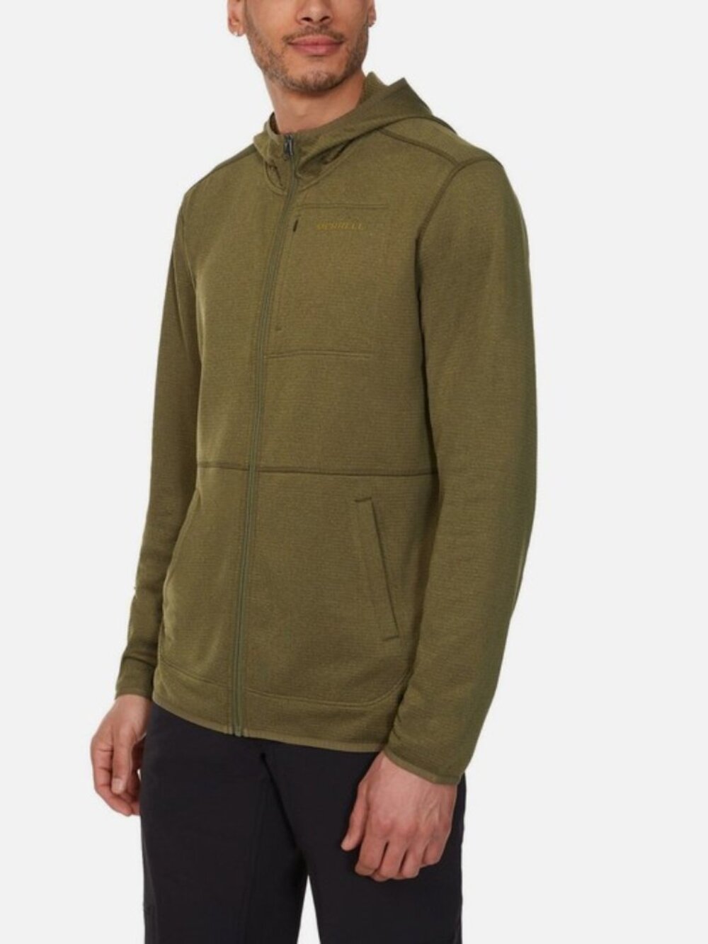 Merrell Men's Full Zip Hoodie Grid Fleece Jacket Moisture Wicking Stretch NEW - Picture 2 of 5